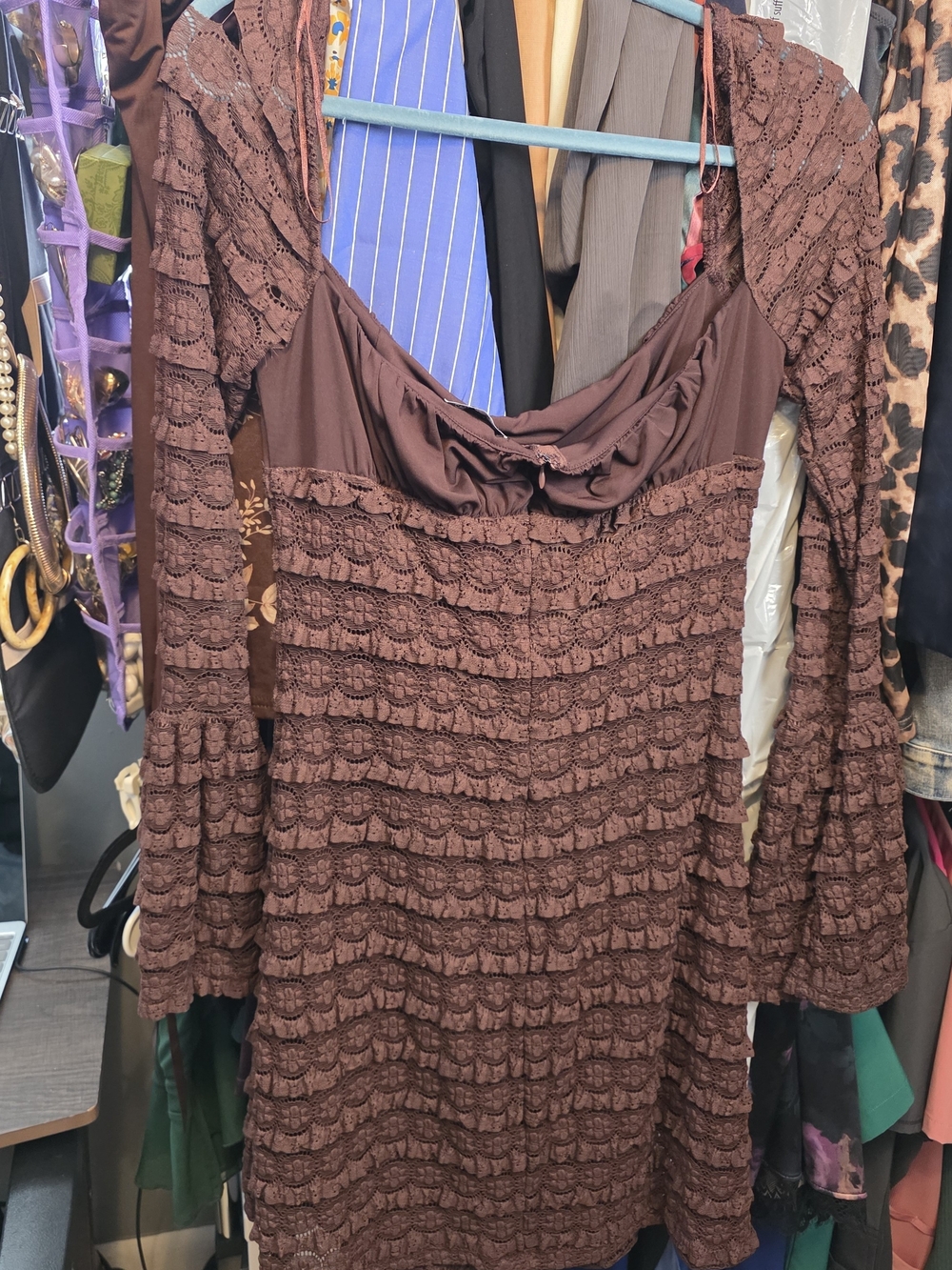 Fashion Nova Espresso Brown Lace Midi Dress - Picture 4 of 4